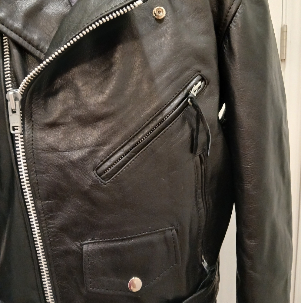 Unik Black‎ Leather Motorcycle Style Jacket - Picture 4 of 13